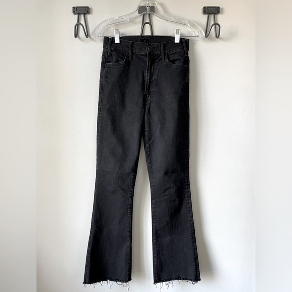 MOTHER Denim - Mother, 24, The Hustler ankle fray women black denim designer raw hem flare jean